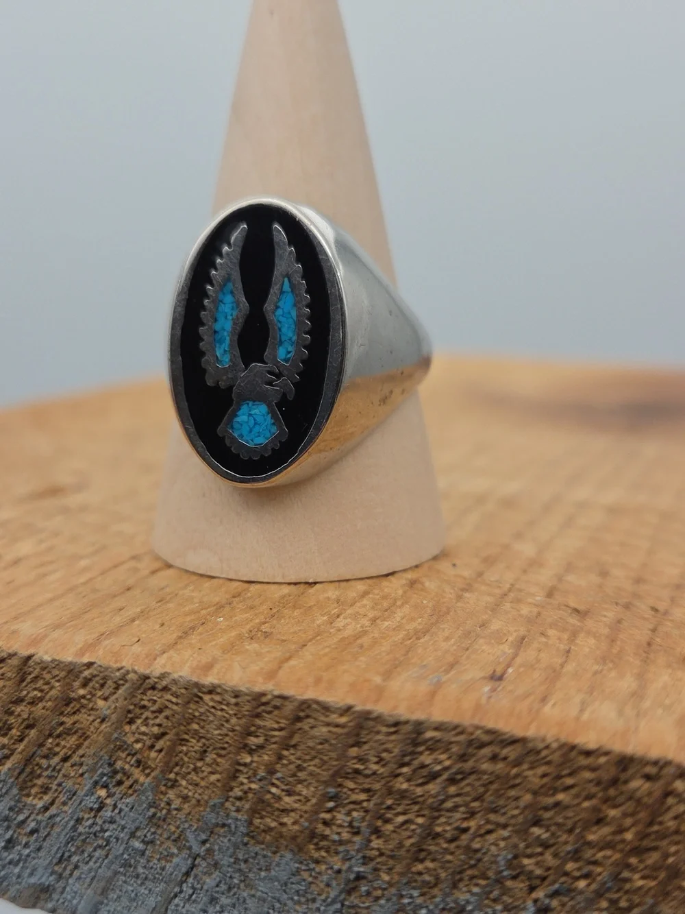 Vintage Native American Turquoise‎ Onyx Eagle Ring Men's 13